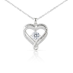 Love You Always Necklace – Romantic Gift for Her (Heart Pendant, White Gold Finish)
