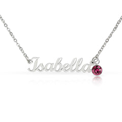 Personalised Name Necklace with Birthstone – Custom Script Pendant Gift for Her