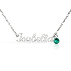 Personalised Name Necklace with Birthstone – Custom Script Pendant Gift for Her