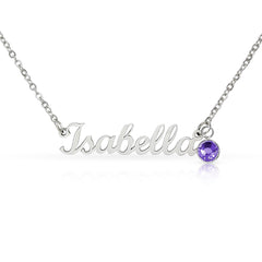 Personalised Name Necklace with Birthstone – Custom Script Pendant Gift for Her