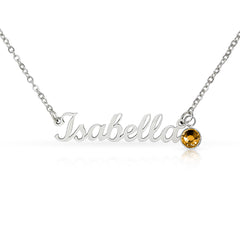 Personalised Name Necklace with Birthstone – Custom Script Pendant Gift for Her