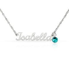Personalised Name Necklace with Birthstone – Custom Script Pendant Gift for Her