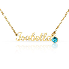 Personalised Name Necklace with Birthstone – Custom Script Pendant Gift for Her