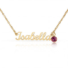 Personalised Name Necklace with Birthstone – Custom Script Pendant Gift for Her