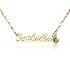 Personalised Name Necklace with Birthstone – Custom Script Pendant Gift for Her