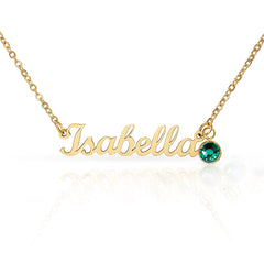 Personalised Name Necklace with Birthstone – Custom Script Pendant Gift for Her