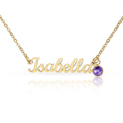 Personalised Name Necklace with Birthstone – Custom Script Pendant Gift for Her