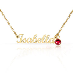Personalised Name Necklace with Birthstone – Custom Script Pendant Gift for Her