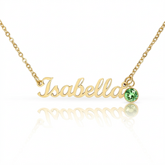 Personalised Name Necklace with Birthstone – Custom Script Pendant Gift for Her