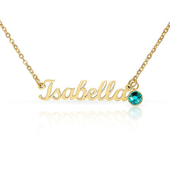 Personalised Name Necklace with Birthstone – Custom Script Pendant Gift for Her