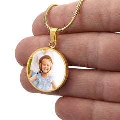 Personalised Photo Circle Necklace with Engraving – Custom Picture Pendant Gift