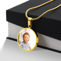 Personalised Photo Circle Necklace with Engraving – Custom Picture Pendant Gift