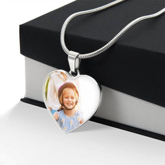 Personalised Heart Photo Necklace with Engraving – Custom Picture Pendant Gift