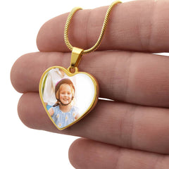 Personalised Heart Photo Necklace with Engraving – Custom Picture Pendant Gift