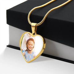 Personalised Heart Photo Necklace with Engraving – Custom Picture Pendant Gift