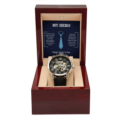 To My Dad – My Hero Luxury Skeleton Watch Gift | Father Appreciation Gif