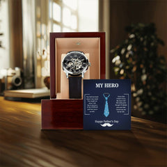 To My Dad – My Hero Luxury Skeleton Watch Gift | Father Appreciation Gif