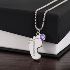 To My Daughter Necklace from Mom – Personalized Baby Feet Birthstone Gift