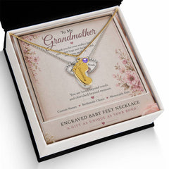 To My Grandmother Baby Feet Necklace with Birthstone – Personalised Gift for Grandma