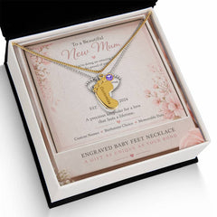 New Mum Gift Necklace – Baby Feet with Birthstone | Personalised Baby Name Jewellery | Gift From Baby