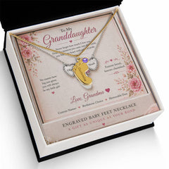 To My Granddaughter Necklace – Personalized Baby Feet Birthstone Gift from Grandma