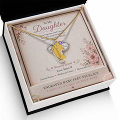 To My Daughter Necklace from Mom – Personalized Baby Feet Birthstone Gift