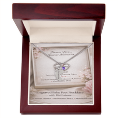 Custom Engraved Baby Feet Necklace with Birthstone - Personalised Gift for Mum