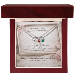 Custom Engraved Baby Feet Necklace with Birthstone - Personalised Gift for Mum
