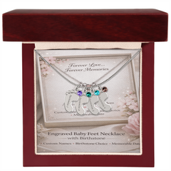 Custom Engraved Baby Feet Necklace with Birthstone - Personalised Gift for Mum