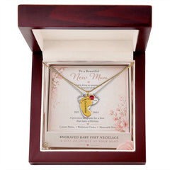 New Mum Gift Necklace – Baby Feet with Birthstone | Personalised Baby Name Jewellery | Gift From Baby