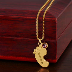 To My Daughter Necklace from Mom – Personalized Baby Feet Birthstone Gift