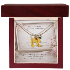 Custom Engraved Baby Feet Necklace with Birthstone - Personalised Gift for Mum
