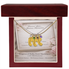 Custom Engraved Baby Feet Necklace with Birthstone - Personalised Gift for Mum