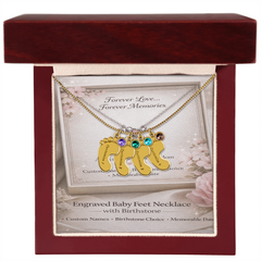 Custom Engraved Baby Feet Necklace with Birthstone - Personalised Gift for Mum