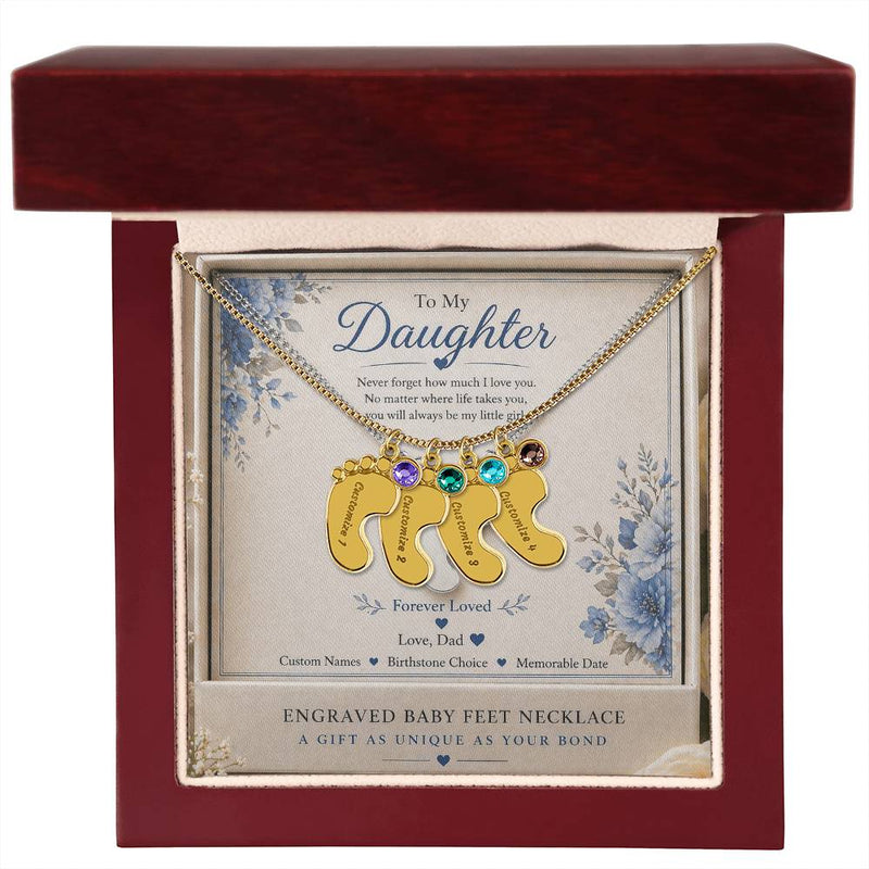 To My Daughter from Dad Baby Feet Necklace with Birthstone – Personalised Gift for Daughter