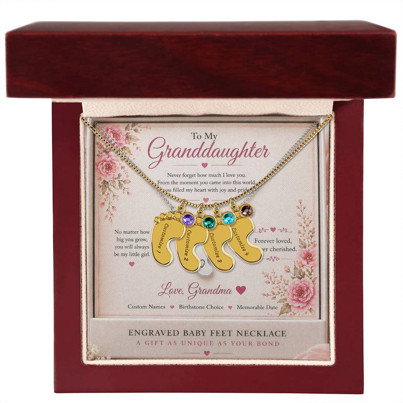To My Granddaughter Necklace – Personalized Baby Feet Birthstone Gift from Grandma
