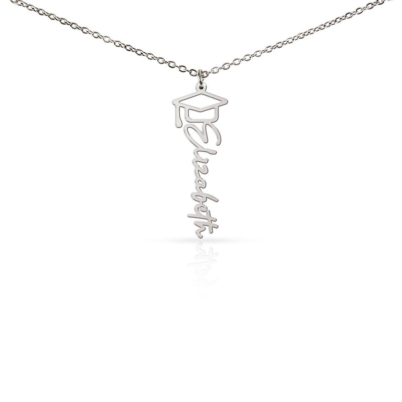 Personalised Graduation Name Necklace – Custom Script Pendant with Cap - Graduation Gift