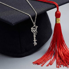 Personalised Graduation Name Necklace – Custom Script Pendant with Cap - Graduation Gift