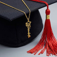 Personalised Graduation Name Necklace – Custom Script Pendant with Cap - Graduation Gift
