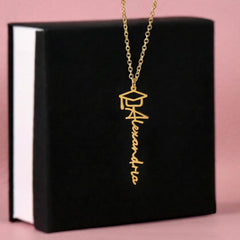 Personalised Graduation Name Necklace – Custom Script Pendant with Cap - Graduation Gift