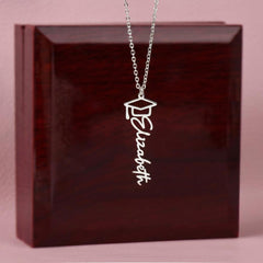 Personalised Graduation Name Necklace – Custom Script Pendant with Cap - Graduation Gift