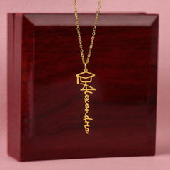 Personalised Graduation Name Necklace – Custom Script Pendant with Cap - Graduation Gift