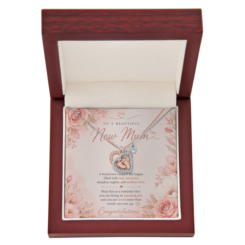 To a Beautiful New Mum- Baby Feet Heart Necklace
