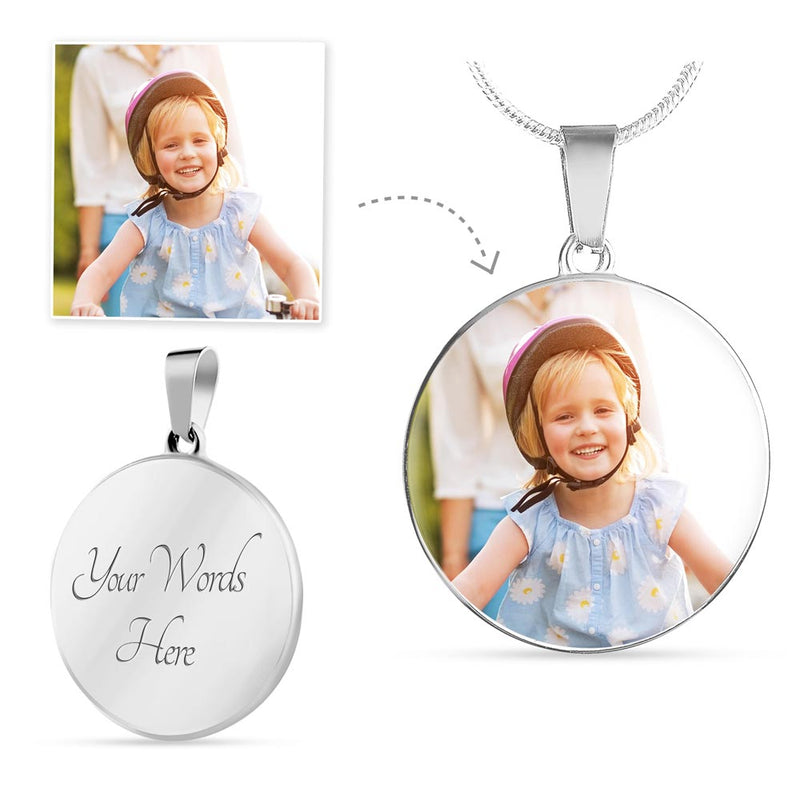 Personalised Photo Circle Necklace with Engraving – Custom Picture Pendant Gift