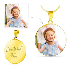 Personalised Photo Circle Necklace with Engraving – Custom Picture Pendant Gift