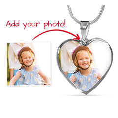 Personalised Heart Photo Necklace with Engraving – Custom Picture Pendant Gift