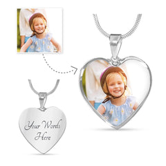 Personalised Heart Photo Necklace with Engraving – Custom Picture Pendant Gift