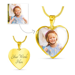 Personalised Heart Photo Necklace with Engraving – Custom Picture Pendant Gift